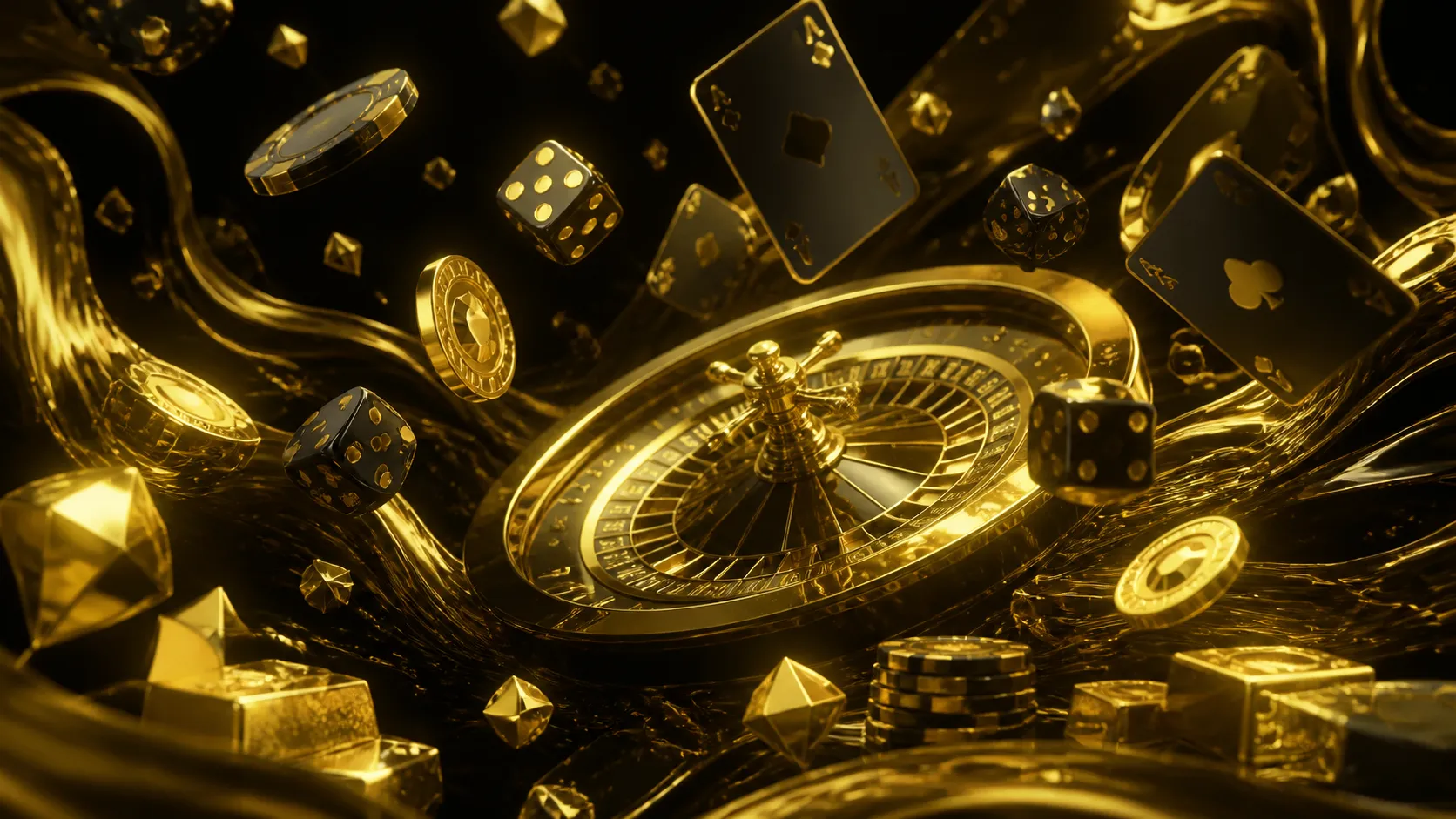 A luxurious casino-themed hero banner for Betandyou, featuring elegant gold foil accents on geometric shapes with glossy poke